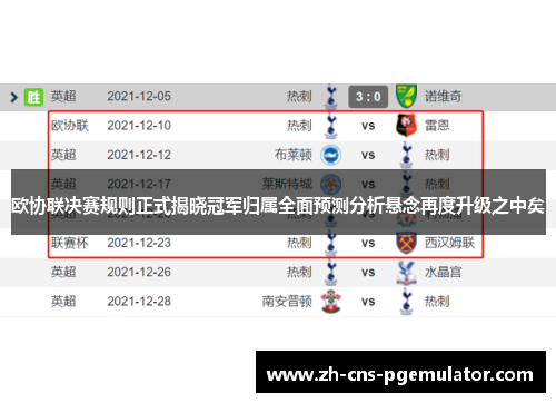 欧协联决赛规则正式揭晓冠军归属全面预测分析悬念再度升级之中矣